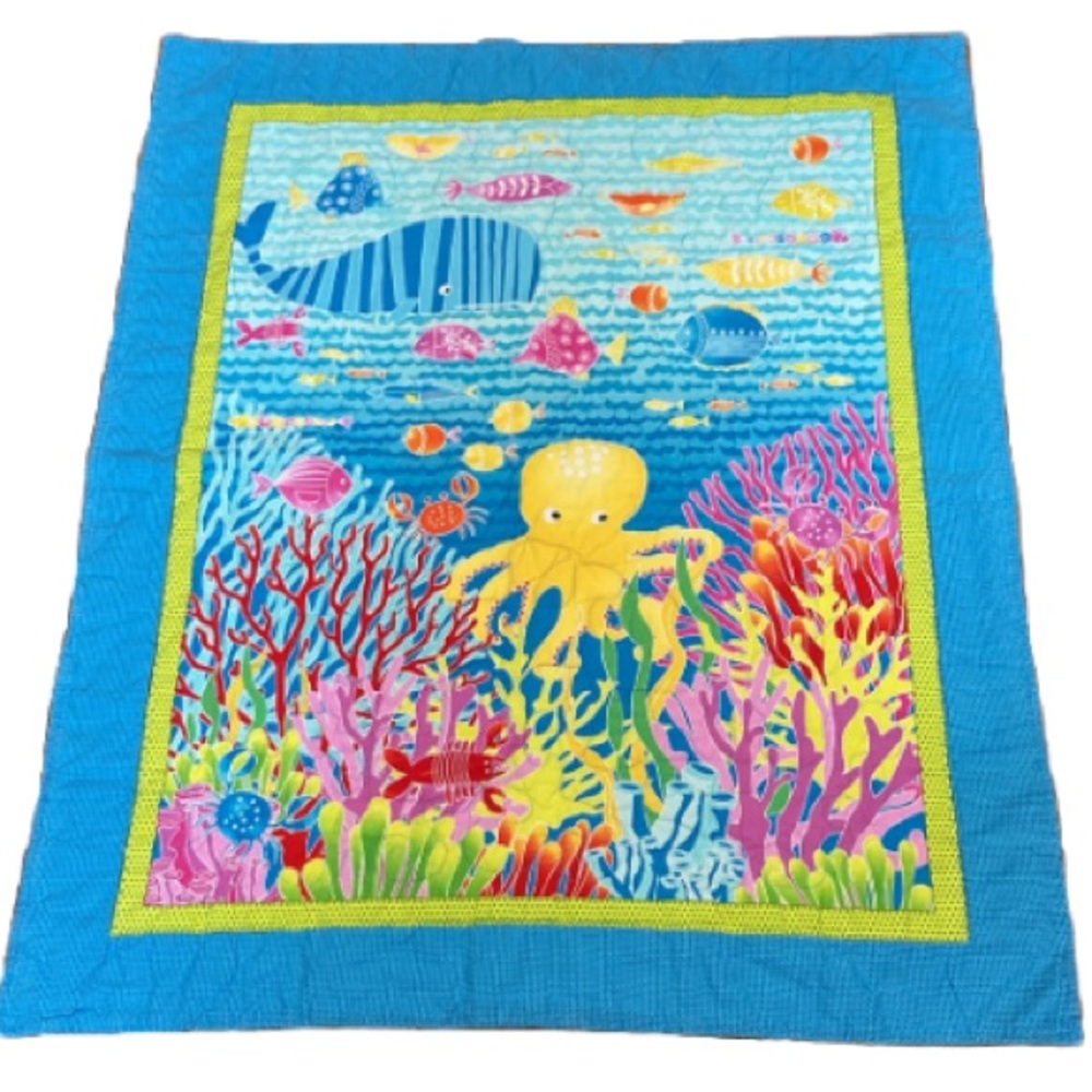 UNDER THE SEA Handmade Rectangular Quilt Colorful Bright 40 x 32 inches
